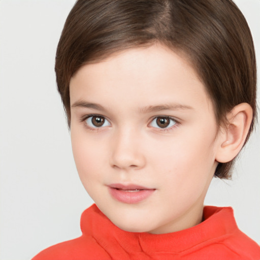 Neutral white child female with short  brown hair and brown eyes