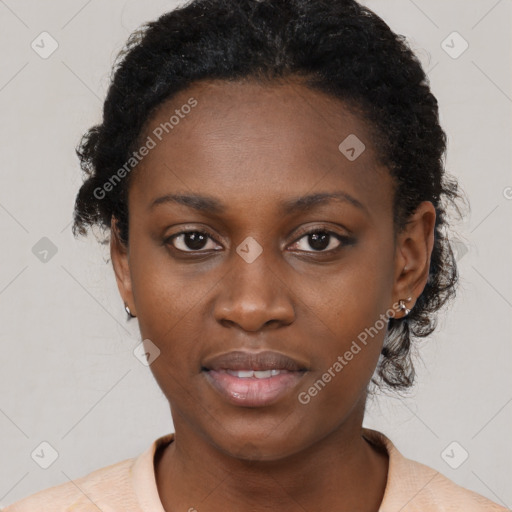 Neutral black young-adult female with short  black hair and brown eyes