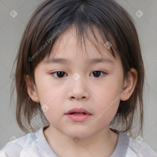 Neutral white child female with medium  brown hair and brown eyes