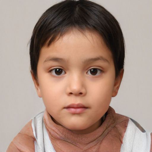 Neutral white child female with short  brown hair and brown eyes