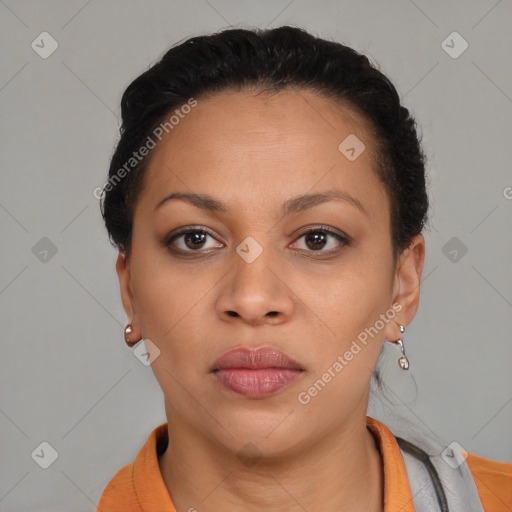 Neutral black young-adult female with short  brown hair and brown eyes