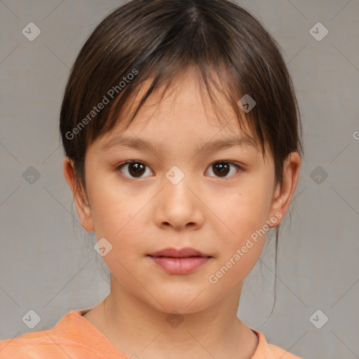 Neutral white child female with medium  brown hair and brown eyes