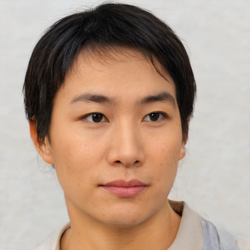 Neutral asian young-adult male with medium  brown hair and brown eyes