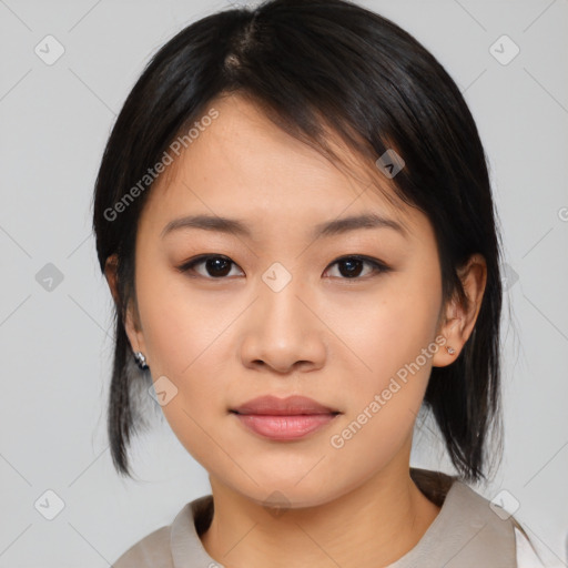 Neutral asian young-adult female with medium  brown hair and brown eyes