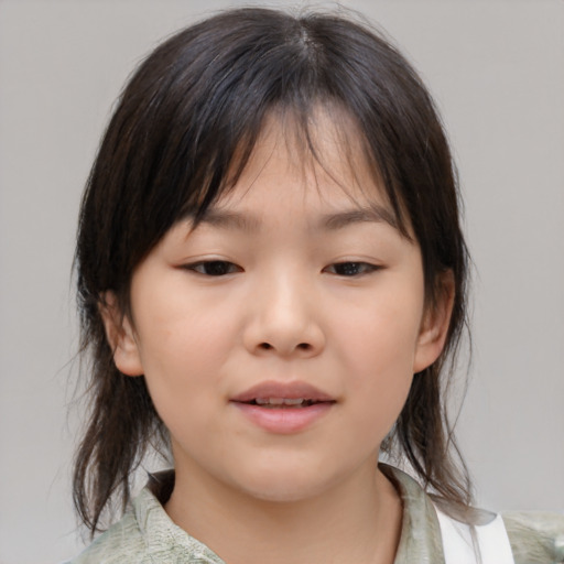 Neutral asian child female with medium  brown hair and brown eyes