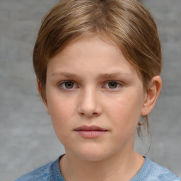 Neutral white child female with medium  brown hair and grey eyes