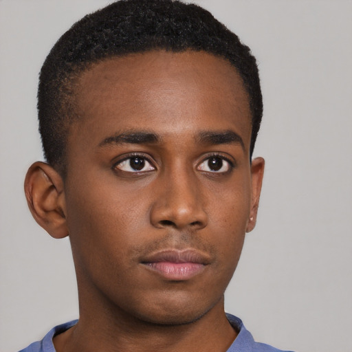 Neutral black young-adult male with short  brown hair and brown eyes