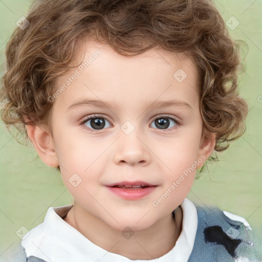 Joyful white child male with short  brown hair and brown eyes