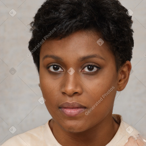 Neutral black young-adult female with short  brown hair and brown eyes