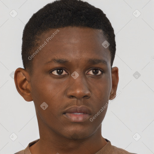 Neutral black young-adult male with short  brown hair and brown eyes