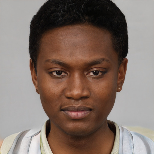 Neutral black young-adult female with short  brown hair and brown eyes