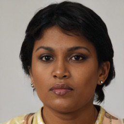Neutral black young-adult female with medium  black hair and brown eyes