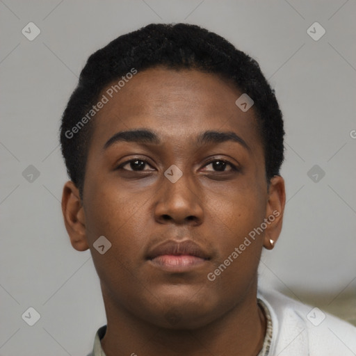 Neutral black young-adult female with short  brown hair and brown eyes