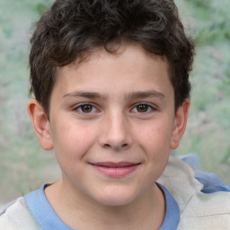 Joyful white child male with short  brown hair and brown eyes