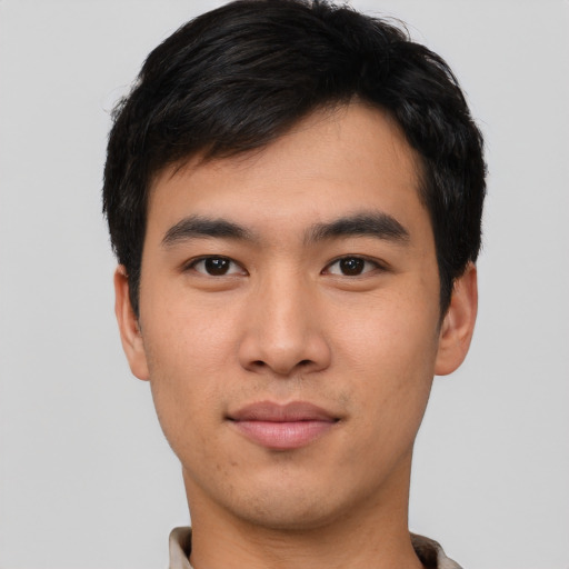 Neutral asian young-adult male with short  black hair and brown eyes