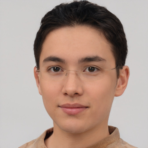 Neutral asian young-adult male with short  brown hair and brown eyes