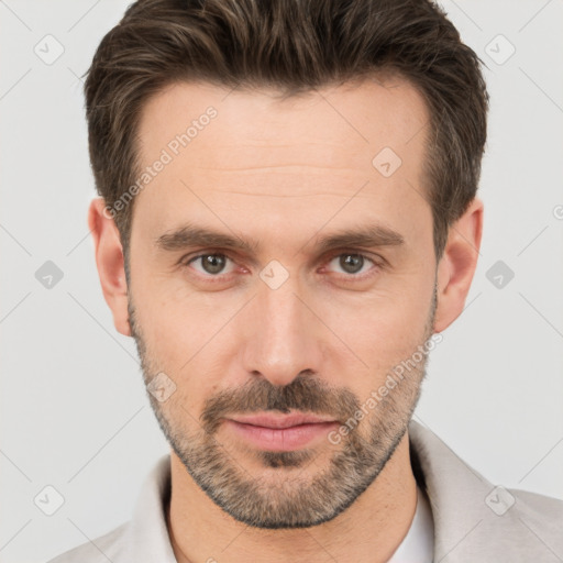 Neutral white adult male with short  brown hair and brown eyes