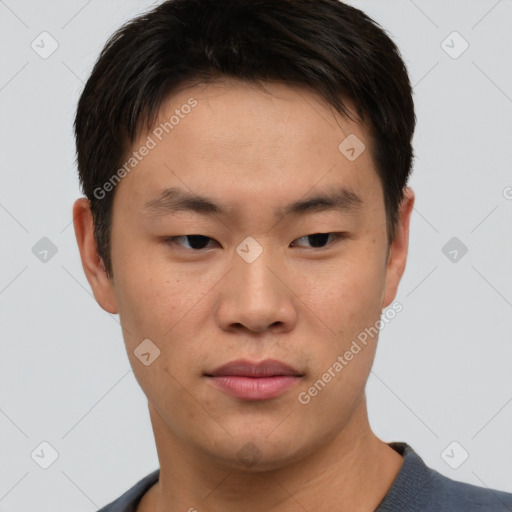 Neutral asian young-adult male with short  brown hair and brown eyes