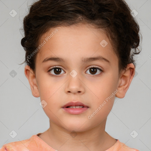 Neutral white child female with short  brown hair and brown eyes