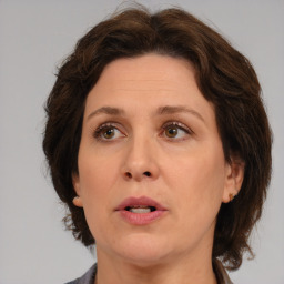 Neutral white adult female with medium  brown hair and brown eyes