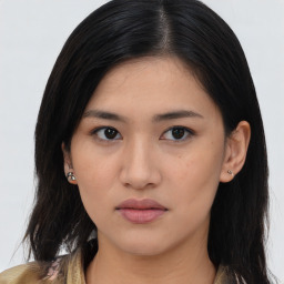 Neutral asian young-adult female with medium  brown hair and brown eyes