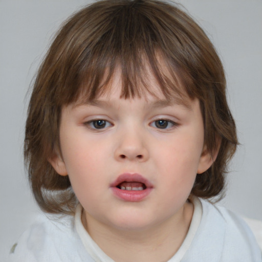 Neutral white child female with medium  brown hair and brown eyes