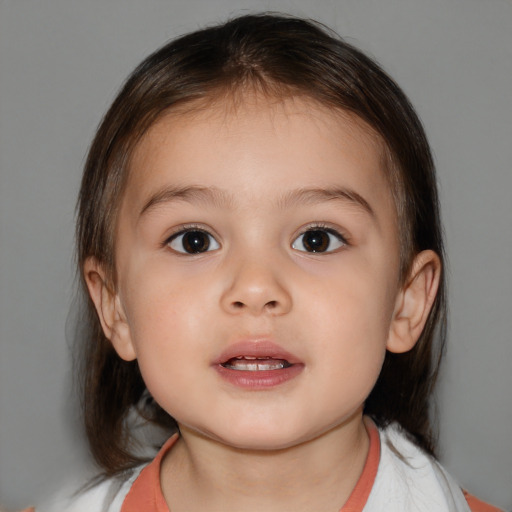 Neutral white child female with medium  brown hair and brown eyes