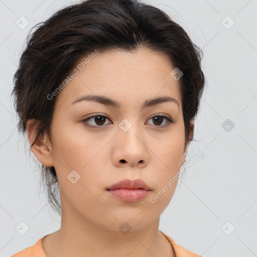 Neutral asian young-adult female with medium  brown hair and brown eyes