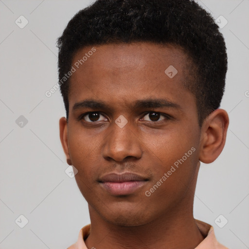 Neutral black young-adult male with short  brown hair and brown eyes