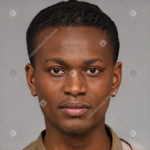 Neutral black young-adult male with short  brown hair and brown eyes
