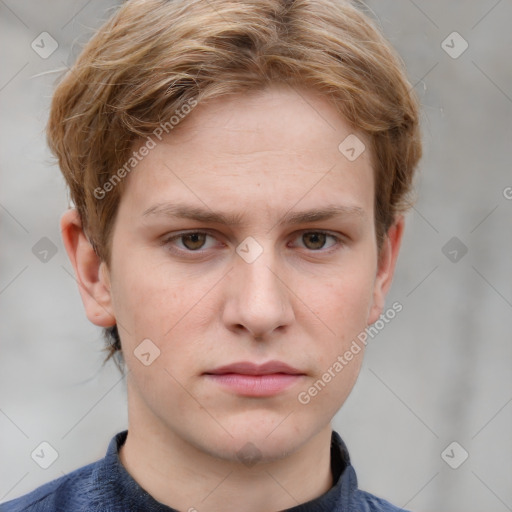 Neutral white young-adult male with short  brown hair and grey eyes