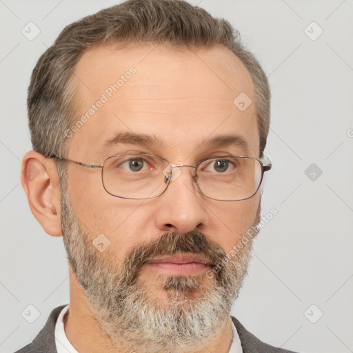 Neutral white adult male with short  brown hair and brown eyes