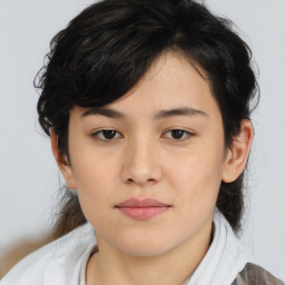 Neutral asian young-adult female with medium  brown hair and brown eyes