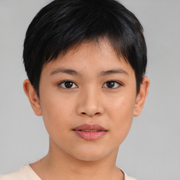 Neutral asian young-adult female with short  brown hair and brown eyes