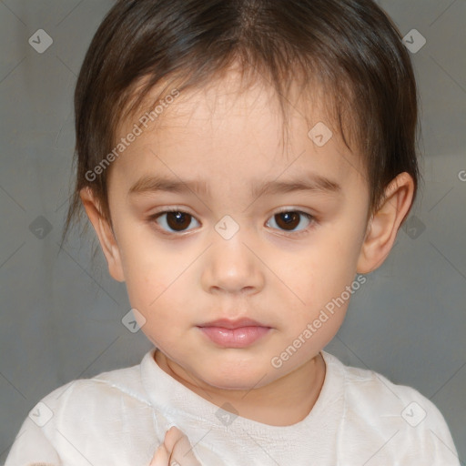 Neutral white child female with short  brown hair and brown eyes