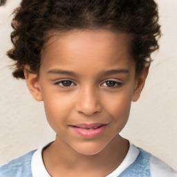 Joyful white child female with short  brown hair and brown eyes