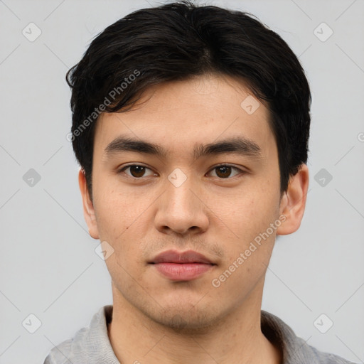 Neutral asian young-adult male with short  black hair and brown eyes