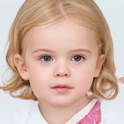 Neutral white child female with medium  brown hair and blue eyes