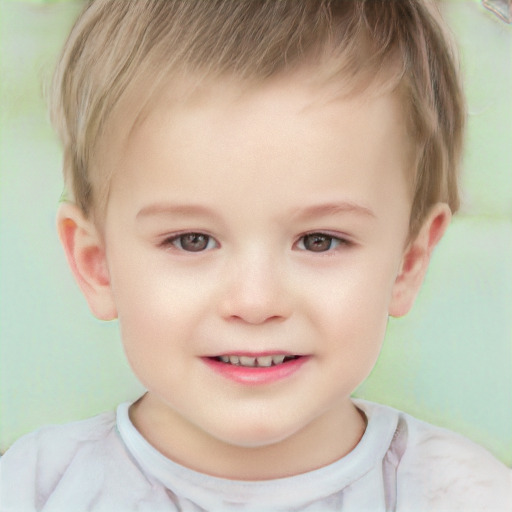 Joyful white child male with short  brown hair and brown eyes