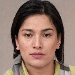 Neutral asian young-adult female with medium  brown hair and brown eyes