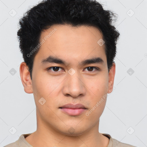 Neutral asian young-adult male with short  brown hair and brown eyes