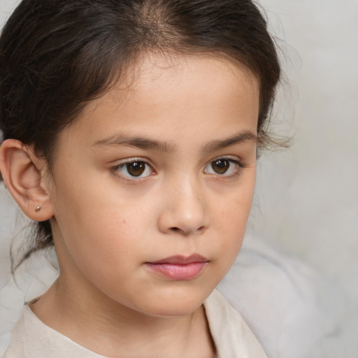 Neutral white child female with medium  brown hair and brown eyes