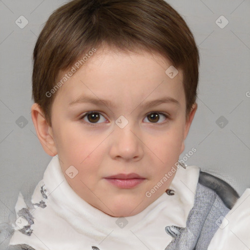 Neutral white child female with short  brown hair and brown eyes