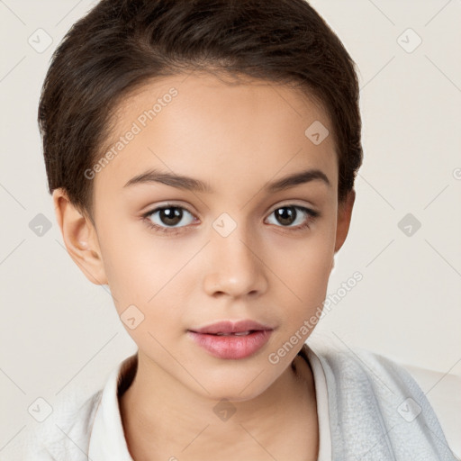 Neutral white child female with short  brown hair and brown eyes