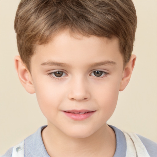 Joyful white child male with short  brown hair and brown eyes