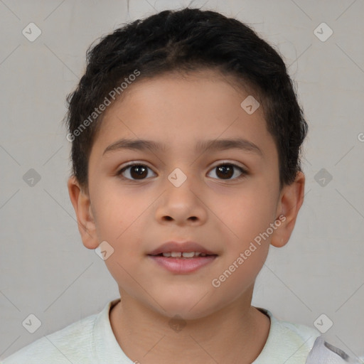 Neutral white child female with short  brown hair and brown eyes