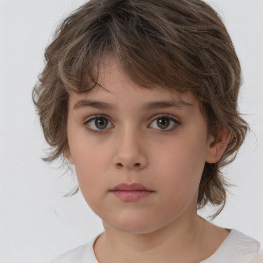 Neutral white child female with medium  brown hair and brown eyes