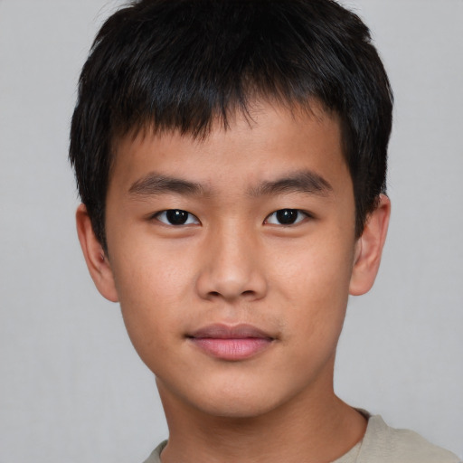 Neutral asian child male with short  brown hair and brown eyes