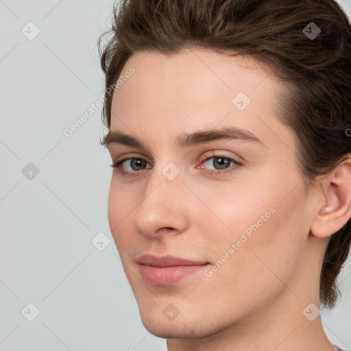 Neutral white young-adult male with medium  brown hair and brown eyes