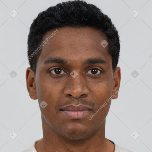 Neutral black young-adult male with short  brown hair and brown eyes